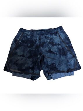 Lululemon Lab Surge Shorts 6" XL LINED Onyx Blue Black  Tidal Wash